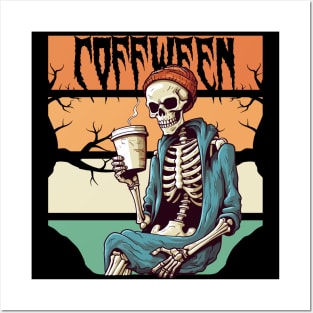 Sip in Spooky Style - Skeleton Coffee Time Halloween Illustration Posters and Art